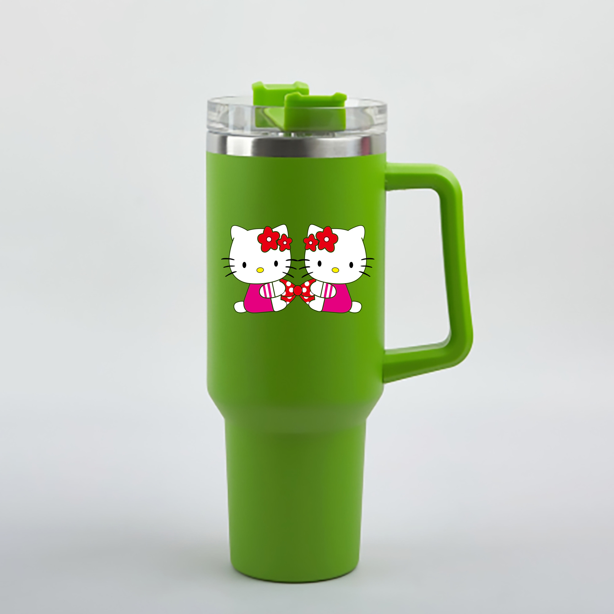 （画像用） Hello Kitty ハローキティ 1200mL車用タンブラー - クリスタルステッカー（プラスチックストロー付き）